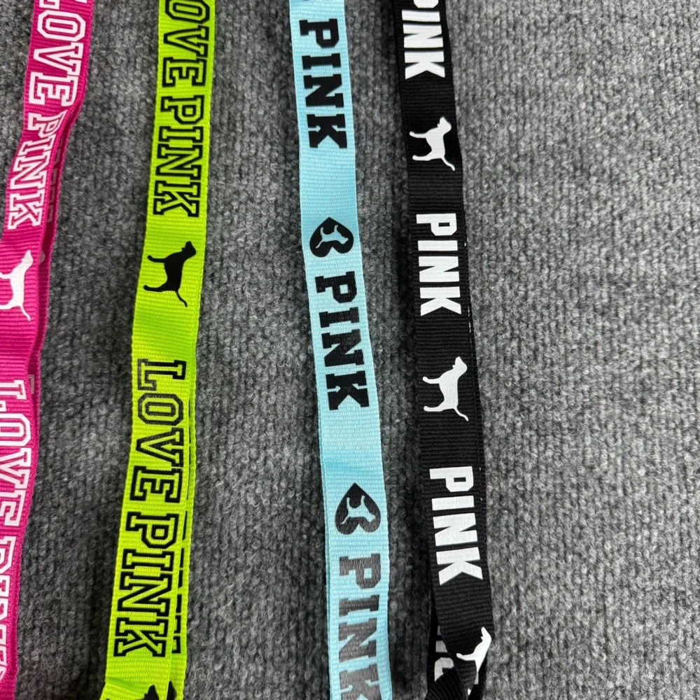 Victorias Secret PINK Lanyard Keychain Holder Dog Logo Lot of 4 Pink Green Blue